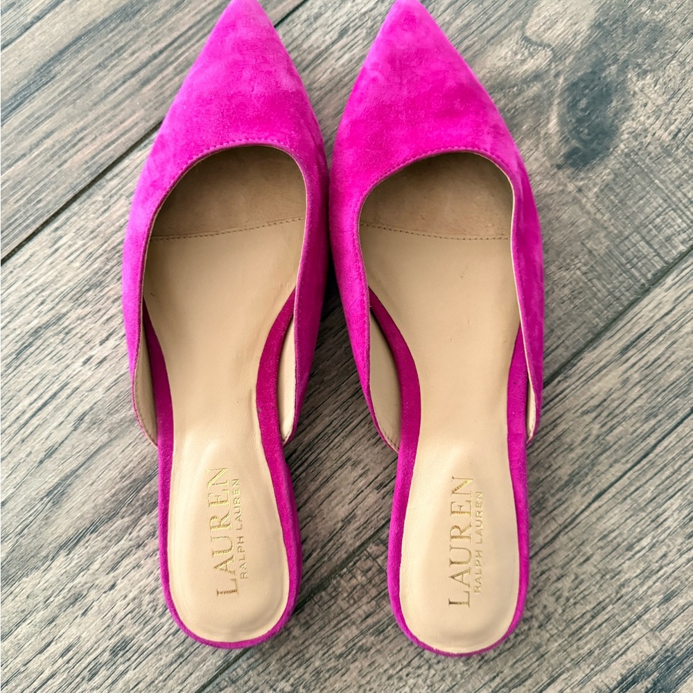 Ralph Lauren  Women's Londyn Fuchsia  Suede Mule Ballet - Picture 5 of 6